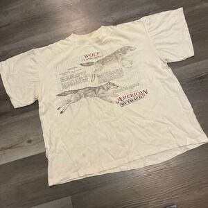 Vintage American Outback Wolf Facts Graphic T-Shirt Mens Large White Made in USA